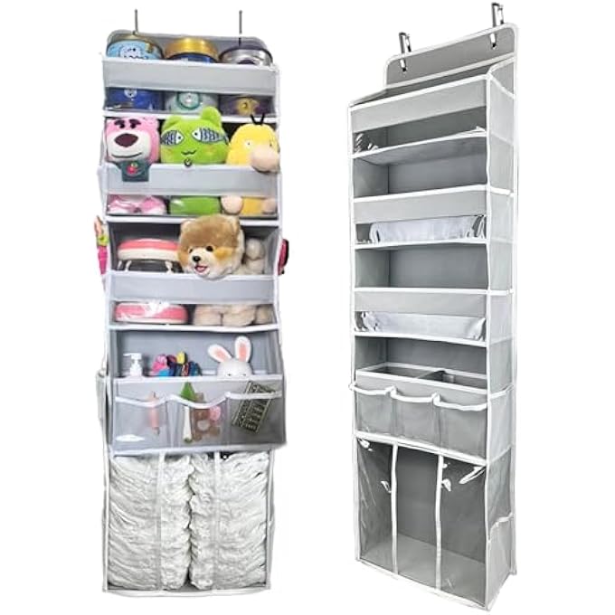rayihni DOOR HANGING STORAGE ORGANIZER,WITH 3 BINS 1 MOVABLE BABY DIAPER CADDY,1 LARGE CAPACITY DIAPER STACKING STORAGE ORGANIZER,10 SIDE POCKETS,BEDROOM DOOR STORAGE FOR NURSERY BABY ESSENTIALS